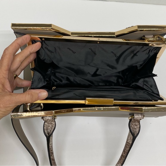 Dune London Purse Bag Satchel w/2Handles Beige w/Gold Accents Detachable Strap - Picture 9 of 16